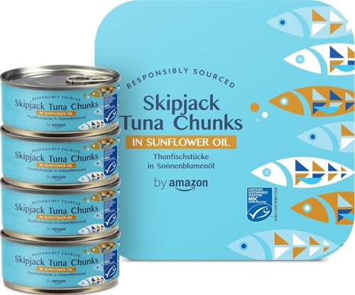 by Amazon MSC Skipjack Tuna Chunks in Sunflower Oil, 4x145g - down 15.16% (£0.47) to £2.63 from £3.10
