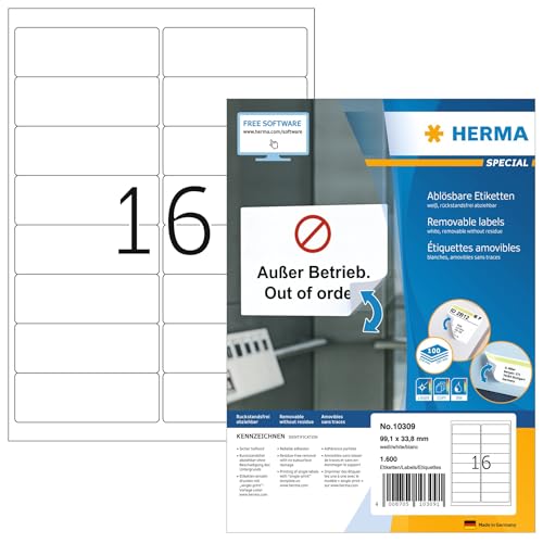 HERMA Self Adhesive Removable ...inters, 99.1 x 33.8 mm (10309) - down 78.79% (£23.36) to £6.29 from £29.65