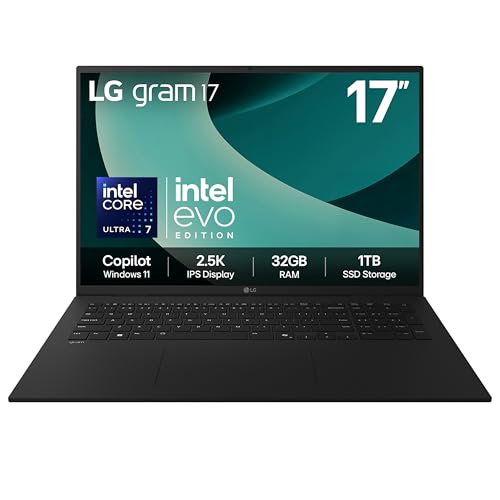 LG gram 17Z90T - 17 Inch 2.5K ...brid AI, Copilot, Black (2025) - down 20.00% (£200.00) to £799.99 from £999.99