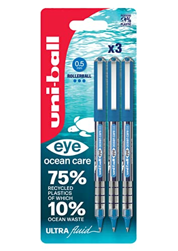 uni-ball Eye Ocean Care Roller...ll Pens, 0.5 mm, Blue (3-Pack) - down 22.00% (£1.41) to £5.00 from £6.41