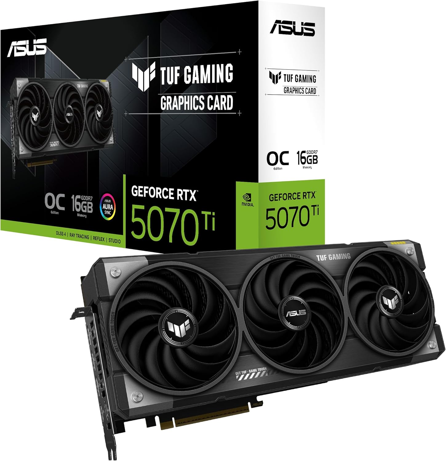 ASUS TUF Gaming GeForce RTX 5070 Ti 16GB GDDR7 Gaming Graphics Card (PCIe 5.0, HDMI/DP 2.1, 3.125-slot, military-grade components, protective PCB coating, axial-tech fans)