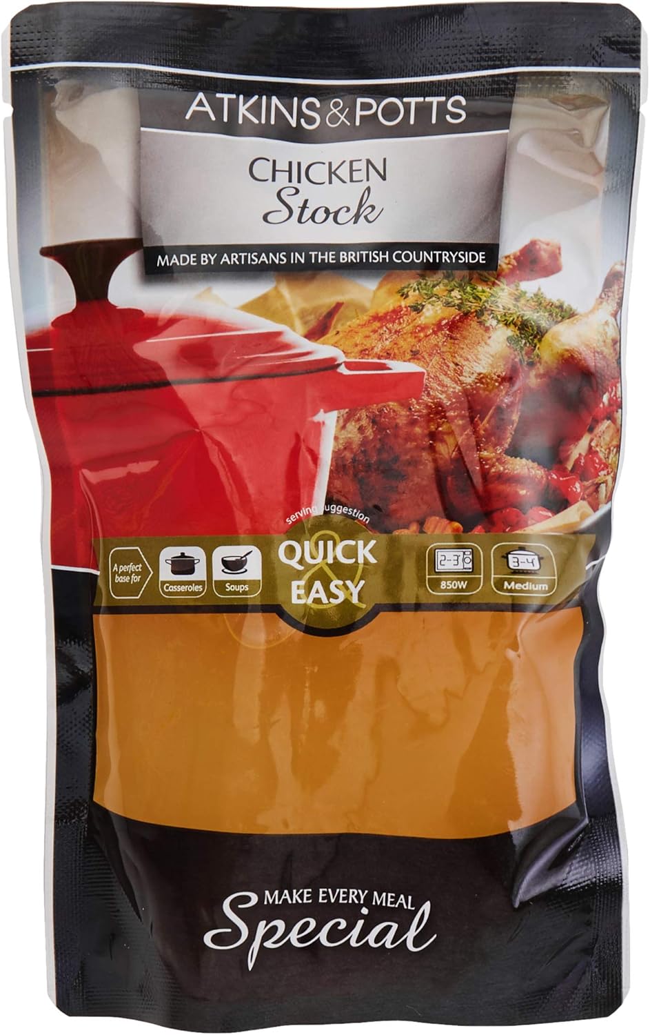 Atkins & Potts Chicken Stock, 350 g - down 34.04% (£0.80) to £1.55 from £2.35