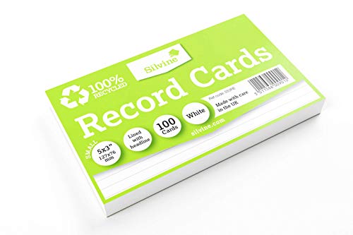 Silvine 5x3 100% Recycled Flas...ards - Lined (100 Cards) White - down 10.95% (£0.22) to £1.79 from £2.01