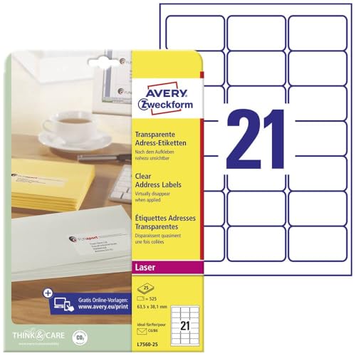 AVERY Zweckform L4770-25 Addre...mat 63,5 x 38,1 mm Transparent - down 10.87% (£2.08) to £17.06 from £19.14