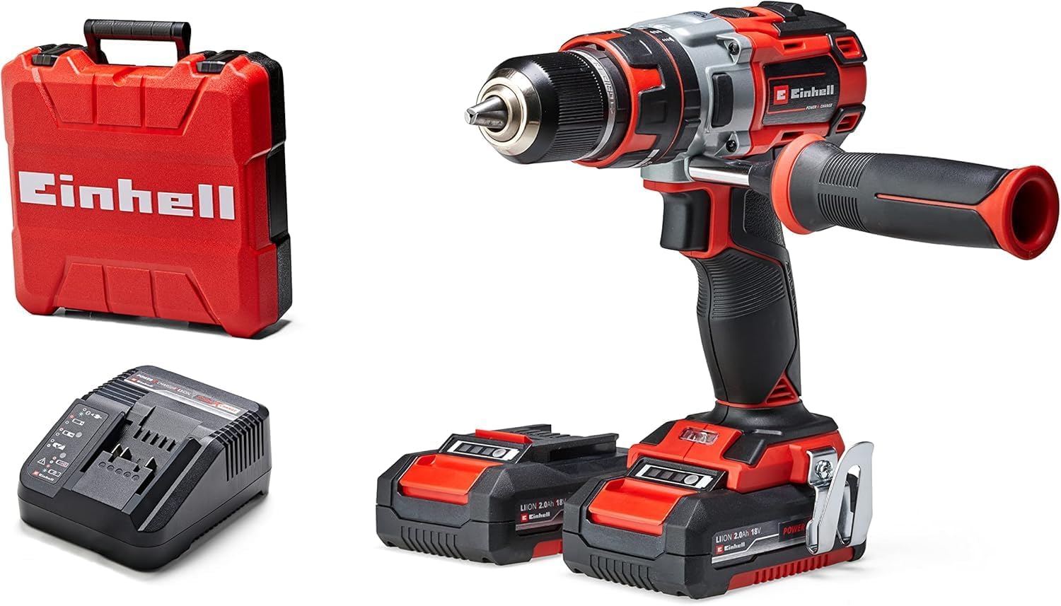 Einhell Cordless Drill Driver with 2 x Batteries and Charger 18V Power X-Change, 60Nm, Brushless 3-in-1 Combi Drill, Hammer Drill and Screwdriver, Impact Drill Set TP-CD 18 Li-i