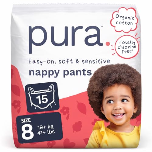 Pura Nappy Pants Size 8 (19kg+) 15 Count Sensitive Skin - down 33.33% (£2.50) to £5.00 from £7.50