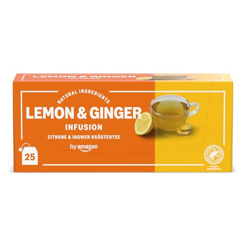 by Amazon Lemon and Ginger Infusion tea bags, Pack of 25 - down 53.01% (£1.41) to £1.25 from £2.66