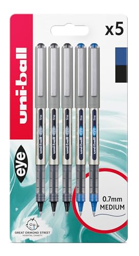 uni-ball Eye Rollerball Pens, 0.7 mm, Black & Blue (5-Pack) - down 31.17% (£2.26) to £4.99 from £7.25