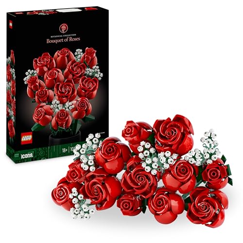 LEGO Botanicals Bouquet of Roses - Artificial Flowers Set for Adults - incl. 12 Faux Roses & 4 Sprigs of Baby's Breath for Home Decor - DIY Gift Idea - 10328
