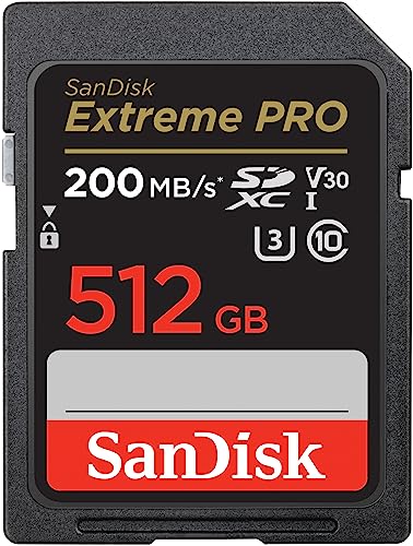 SanDisk Extreme PRO SDXC card 512GB SD Card (V30 Memory Card, up to 200 MB/s, 4K UHD, RescuePro Deluxe data recovery software, SanDisk QuickFlow-Technology, UHS-I, Class 10, U3)