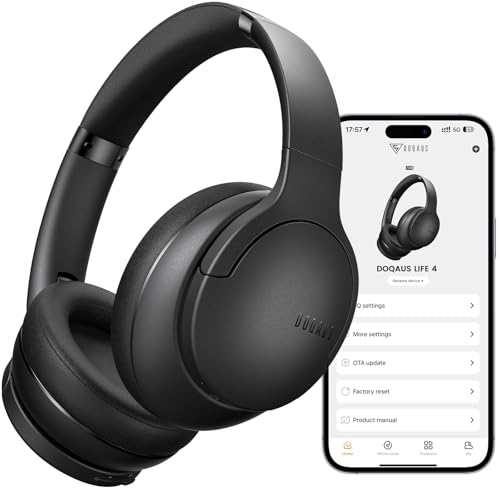 DOQAUS Bluetooth Wireless Headphones Over Ear, 90H Playtime, 9 EQ Modes, Deep Bass HiFi Stereo, Lightweight Foldable Headphones Wireless with Microphone, for Travel Work Study PC Phone, Black