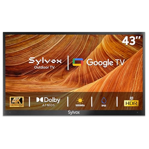 SYLVOX Outdoor TV, 43 Inch Smart TV 4K UHD 1000 Nit Brightness, Waterproof Outdoor Television for Partial Sun, Ideal for Patio Backyard, Works with Google Assistant, Screen Cast (2024, Deck Pro 2.0)