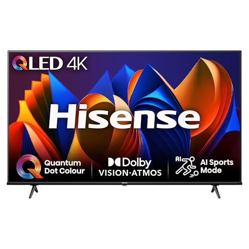 Hisense 65 Inch 4K QLED Smart TV 65E77NQTUK - Quantum Dot Colour, 4K AI Processor, Dolby Vision Atmos, Smooth Motion, Sports Mode, Vidaa OS with Freely, Youtube, Netflix and Disney+ (2024 Model)