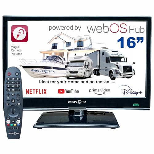 Unispectra ® 16 inch Smart TV (webOS) Full HD, Freeview & SAT Tuner, 3x HDMI, 2x USB, Magic Remote. 12V TV for Motorhomes, Campervans, Caravans, Trucks, Vans, Boats