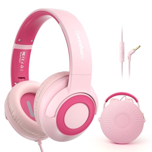TONOSHARK Kids Headphones Wired, Toddler Headphones with Microphone, Volume Limited to 85/94 Db, Over Ear, 3.5mm Jack, Foldable Headset, For School & Travel, Includes Headphone Case (pink)