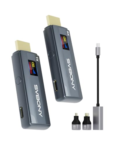 Svbony TransAir1 HDMI Wireless Transmitter and Receiver, 1080P@60Hz, 80M Range, OLED Display, 2.4G/5G 9-Channel, 0.06-Second Latency, for PC to HD TV, Conference Screens, Projectors