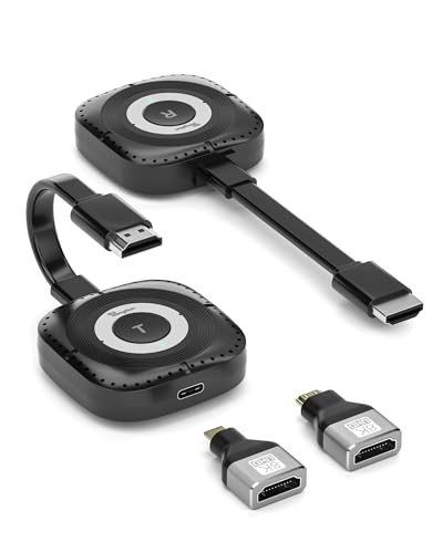 Wireless HDMI Transmitter and Receiver Kit - 1080P@60Hz 4K Streaming, 50m Long-Range, Plug & Play with Dual USB-C Cables & Adapters (TV/PS5/Conference)