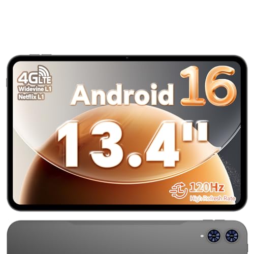 TECLAST Tablet 13.4 Inch, T65 Android 16 Tablet, 26GB RAM 128GB ROM(TF 1TB), 8000mAh, 2.4G/5G WiFi,1920x1200 IPS, Quad-Core Large Tablets, 5+13MP, BT5.0 - Metal