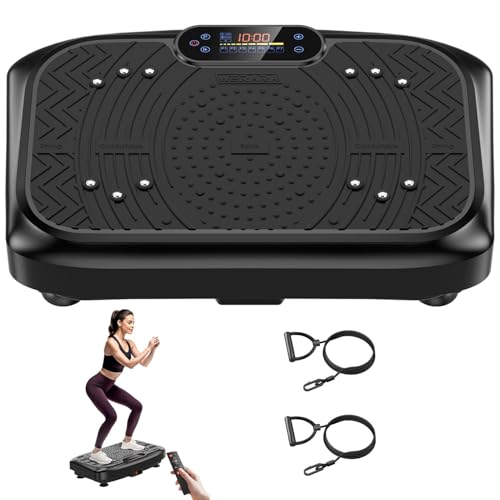 Werara Vibration Plate, 220KG Vibration Plate Exercise Machine for Lymphatic Drainage with 199 Speeds & 7 Auto Programmes, Vibrating Plate for Weight Loss with Bluetooth & Resistance Bands