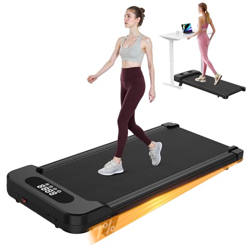 bigzzia Walking Pad with Incline, 3-IN-1 Under Desk Treadmills for Home Office, 1-8KM/H, Compact Mini for Small Spaces, 130KG Capacity, LCD Display & Remote Control, No Assembly (Black-Incline)
