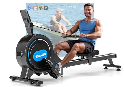 Rowing Machine for Home Gym, DMASUN Magnetic Rowing Machines 350 LB Weight Capacity - Foldable Rower for Home Use with App Supported, Upgrade to Double Slide Rail