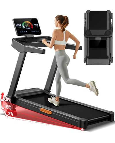 CURSOR FITNESS Foldable Treadmill for Home with 20% Incline, 14KM/H Folding Treadmills with Handles, Portable Indoor Running Machine with 180KG Weight Capacity, Large Running Belt and LED Touch Screen