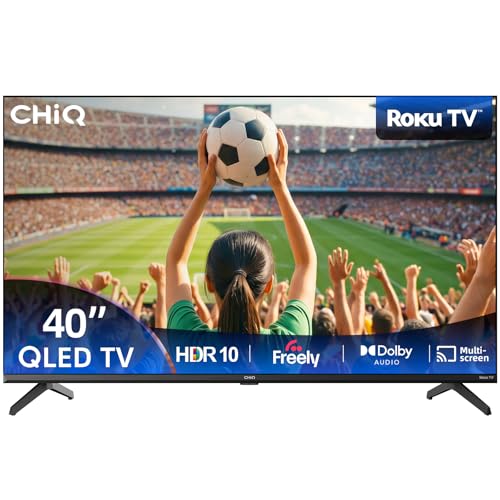 CHiQ L40QM10K 40 Inch Smart TV, Full HD QLED PRO Display, DCI-P3 90% Wide Colour, HDR10, ROKU TV OS, Works with Alexa, DVB-T/T2, Dolby Audio, 2x HDMI, USB, Frameless Design