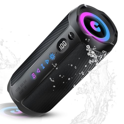 Portable Bluetooth Speaker, Bluetooth 5.4 Speaker,25W Dual Speaker with LED Display, Deep Bass, 25H Playtime, Colorful RGB Lights, IPX7 Waterproof,TWS pairing for Outdoor/Home/Party/Travel,Gift Ideas
