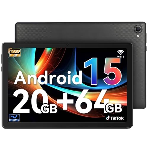Laptok Tablet 10 Inch, Android 15 Tablet with 20GB+64GB+1TB, Face ID, 5000mAh, Dual-Band WiFi 6 (2.4GHz & 5GHz), Bluetooth 5.3, 5MP+8MP, 1280 * 800 IPS HD Screen(Black)
