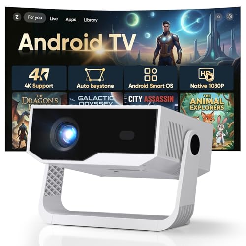 2026 Smart Mini Projector Android 14 Built-in-Apps, Native 1080P & 4K Supported Projector for Bedroom Home, Wifi 6 Bluetooth 5.2 and 20000 Lumen, Portable Movie Projector Auto Keystone, iOS/Switch/PS5