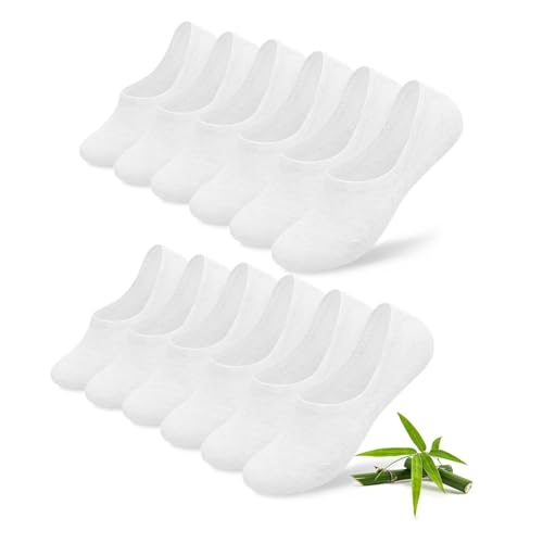 FALARY 6 Pairs White Trainer Socks Womens 4-7 Bamboo Fibre Socks Mens Ladies Trainer 6-8 Invisible Ankle Low Cut Casual Running Thin for Sneakers & Canvas Shoes No Show Sport Summer