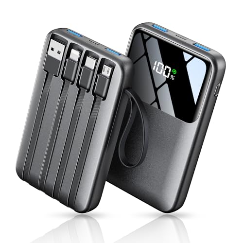 Power Bank Fast Charging, 27000mAh Portable Charger with Built-in 4 Cables (iOS/Micro USB/USB-C&A), 22.5W LED Display Powerbank, High-Capacity Battery Pack for iPhone 17 16 15 14 Samsung iPad Android