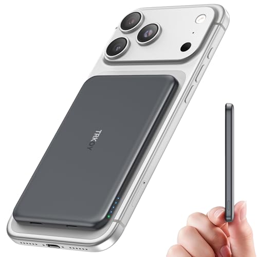 for Magsafe Power Bank, 5000mAh Slim Wireless Portable Charger, Magnetic Power Bank Fast Charging with USB-C, Phone Charger Battery Pack Compatible with iPhone 17/16/15/14/13/12 Series, Space Gray