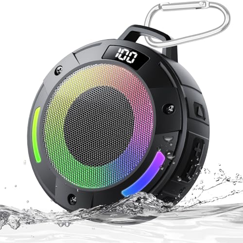 Bluetooth Speaker, 2026 Portable Wireless Shower Speaker, Digital Display Portable Speaker with Detachable hook,IPX7 Waterproof with LED Light, HD Sound & Bass for Bathroom, Pool, Beach & Outdoor