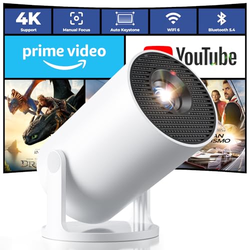 [Built-in Apps & 2026 Upgraded] Mini Projector 4K 1080P Support 20000 Lumens Portable Projector with Android 14, Auto Keystone, WiFi 6, Bluetooth 5.4, Rotatable 180° for Bedroom/Indoor/Outdoor