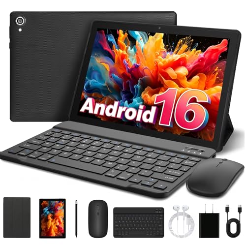 Whitedeer Android 16 Tablet 10 inch, 24GB RAM 1TB TF Android Tablet with Face Unlock, 6000mAh Battery, New Desktop Layout, 5MP+8MP Camera, Preinstalled Apps, WiFi 6, Bluetooth 5.4, Black