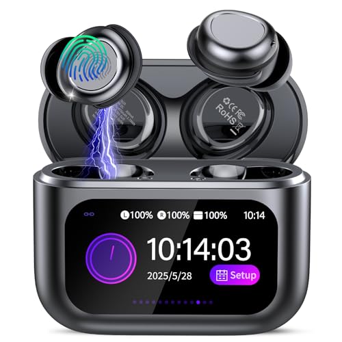 Wireless Sleep Earbuds with Smart Touch Screen, Bluetooth 5.4 Headphones In Ear with ENC Noise Cancelling Mic, 48H Sleep Headphones with 5 EQ Modes, HiFi Stereo IP7 Waterproof Mini Ear Buds, Black