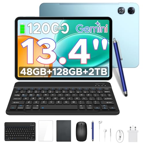 P13 Tablet 13 Inch, Android 16 Tablet with Gemini AI, 48GB+128GB/TF 2TB, 12000mAh, 120Hz Gaming Tablet, 1920x1200, Octa Core Android Tablets, 8+13MP, Widevine L, Tablet with Keyboard, Stylus & Mouse