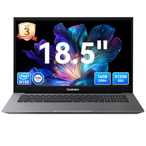 Blackview 18.5" Laptop, N150 Processor up to 3.6GHz, 16GB RAM Laptop with 512GB SSD, Full HD Display Laptops, Support WiFi 6, BT5.2, 3*USB3.2, Dual Speakers, 8000mAh Long-Lasting Battery