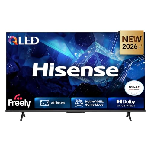 Hisense 43" 43E78STUK PRO Hi-QLED 144Hz 4K Ultra HD AI Smart TV with Freely, Netflix, Disney+ and YouTube - Hi-QLED Colour, Built-in Subwoofer, AI Smooth Motion, AMD FreeSync Premium, Filmmaker Mode