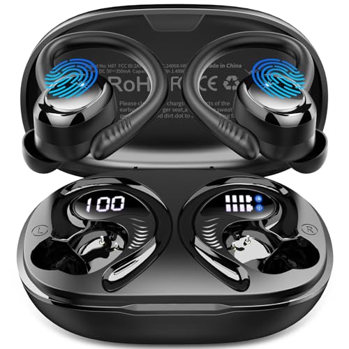 Wireless Earbuds Sport, 2026 Bluetooth 5.4 Headphones, Deep Bass Hi-Fi Stereo Ear Bud, ENC Noise Cancelling Earphones with Earhooks, 50+Hrs USB-C IP-X7 Waterproof Running Gym Workout for Android iOS
