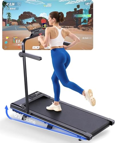 Superun Raceable 6% Incline Walking Pad with App Control, Under Desk Treadmill for Smart Devices 6/12KM/H Foldable Treadmill, Max 136KG 159KG Suitable for Heavy People, Door to Door Delivery