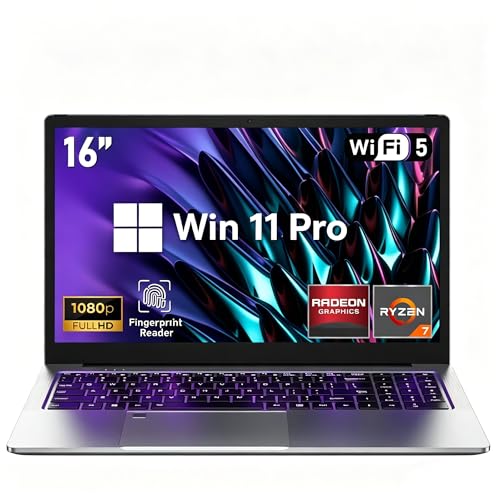 FUNYET 2026 Gaming Laptop R7 5825U up to 4,5GHz, 16 inch Notebook 16GB RAM 1TB SSD Backlit Keyboard Computer, 4500mAh Battery, 1920×1080 HD Display, WiFi6, HDMI, USB3.2, BT5.2, Fingerprints