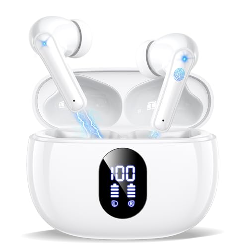 ZZU Wireless Earbuds, Bluetooth Ear Buds with Big Bass Stereo Sound, 48 Hours Playtime, Lightweight in-Ear Fit Earphones, IPX7, Hands-Free Calls with AI for iPhone, Android, Pad, Sports, Workout