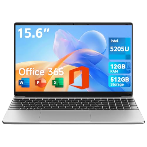 jumper 15.6 inch Laptop with Office 365, 12GB RAM 512GB Storage Notebook, 1080 HD Display Laptops, Celeron Processor, Keyboard Film UK, 5000mAh Battery, Suitable for Business and Students