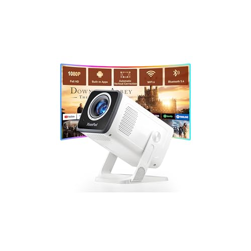 【Built-in Android TV 14 & Auto Vertical Keystone】XuanPad Mini White Mobile Phone Smart Projector, WiFi 6 Bluetooth 5.4, Full HD 1080P Portable Projector with 210° Stand, Compatible with Smartphone