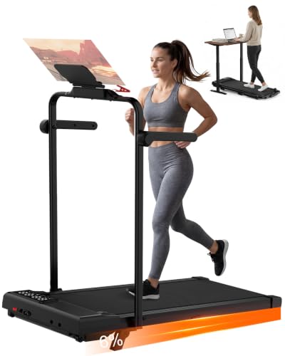 MJWW Walking Pad Treadmill with 5% Incline，Foldable Under Desk Treadmills for Home/Office, Max 6/12km/h, 136kg Capacity, Smart Walking Machine with APP & Remote Control, 12 HIIT Programs