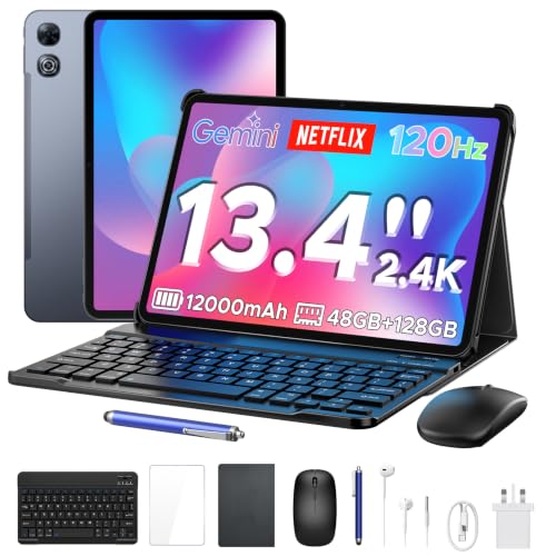 P13 13 Inch Tablet, Android 16 Tablet, Gemini AI, 48GB RAM+128GB ROM/2TB TF, 12000mAh/18W, IPS 2.4K,120Hz, T7280 Octa-Core, Gemini AI, 13MP, Face ID, 5G WiFi, GPS, OTG, Tablet with Keyboard Stylus