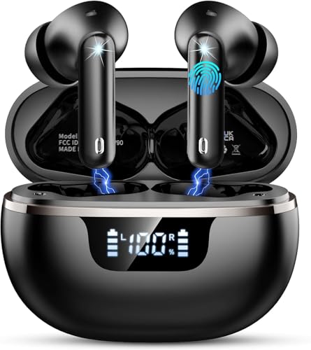 2026 Wireless Earbuds, Bluetooth 5.4 Headphones HiFi Stereo, 50H Playtime Ear buds with 4 ENC Noise Cancelling Mics, IP7 Waterproof Earbuds with LED Display, Fast Charging, In Ear Earphones Deep Bass