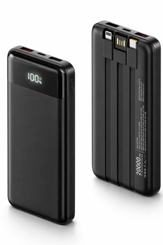 Power Bank 20000mAh with Built in 3 Cable, 22.5W Fast Charging Portable Charger PD 3.0 QC 3.0 USB-C Input & Output LED Display, Camping Battery Pack for iPhone, Samsung, iPad, and More